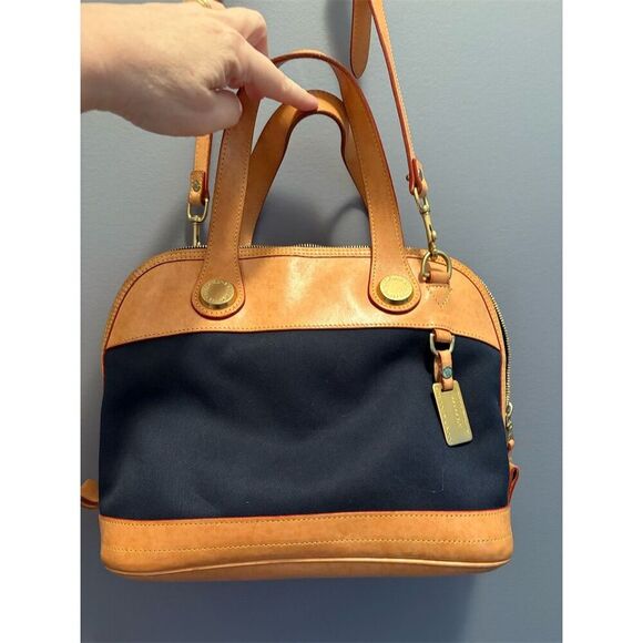 Dooney & Bourke Navy Canvas Leather Satchel Bag Medium OS - Picture 2 of 11